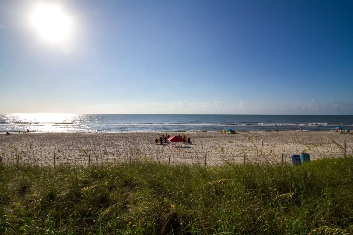 A vibrant beach scene featuring families enjoying the sun, tents dotting the sand, and children immersed in beach games. The lively atmosphere captures the energy of summer vacations and shared family experiences.